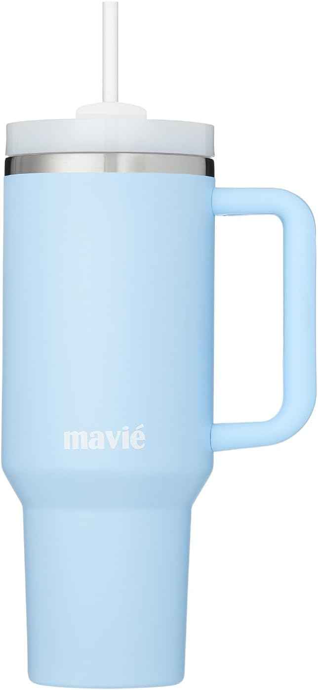 40oz Tumbler With Handle & Straw, Vacuum Insulated Stainless Steel Water Bottle With Leakproof Twist Sip Lid, Rubber Base, Dishwasher Safe, Cup Holder Friendly Travel Coffee Mug (Sky Blue)