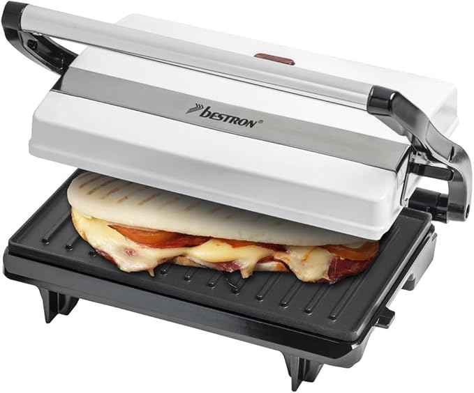 Bestron Grill a contatto per toast e panini, Rivestimento antiaderente, Viva Italia, 700 W, Bianco