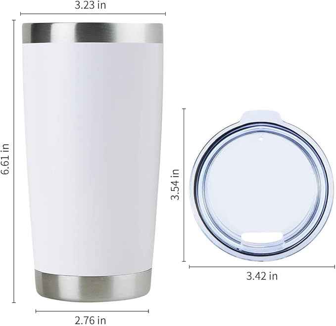 DOMICARE 20oz Stainless Steel Tumbler Bulk with Lid, Double Wall Vacuum Insulated Travel Mug, Powder Coated Coffee Cup, Powder White, 8 Pack