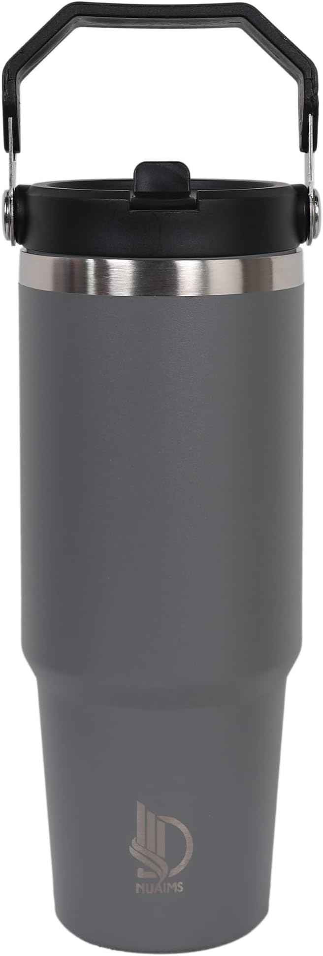 30oz Stainless Steel Insulated Water Tumbler with Handle | Secure Twist Lid & Flip Straw | Leak-Proof, BPA-Free IceFlow Inspired Design (olive gray)