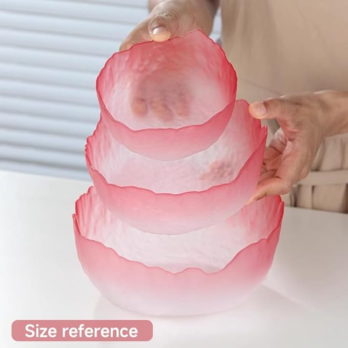 Glass Salad Bowl Irregular Lotus Flower Shape Serving Bowls, Mixing Nut Bowls for Kitchen Fruist, Snack, Dessert, and Ice Cream Candy Dishes (Crystal Gradient Pink, 6.5")