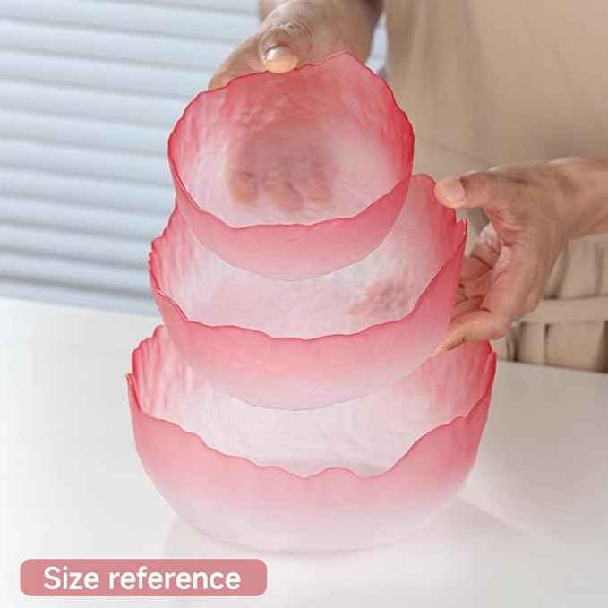 Glass Salad Bowl Irregular Lotus Flower Shape Serving Bowls, Mixing Nut Bowls for Kitchen Fruist, Snack, Dessert, and Ice Cream Candy Dishes (Crystal Gradient Pink, 7.6")