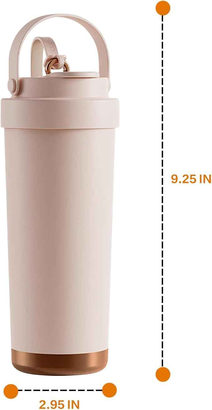 26oz Ceramic Coated Water Bottle, 3-Way Drinking (Straw/Sip/Wide Mouth), 6H Hot & Cold Insulated Water Bottle Leakproof Travel Cup with Handle - Pink