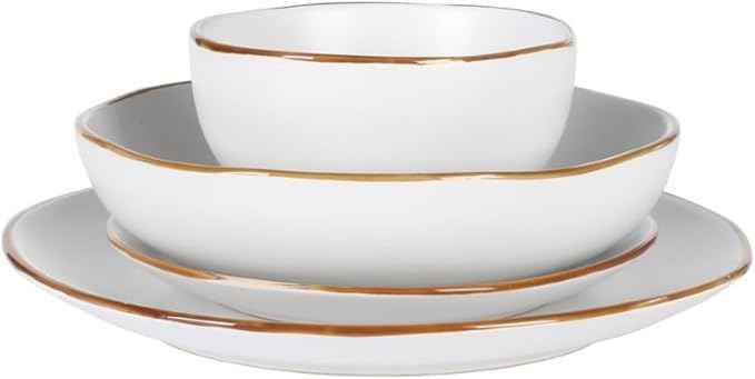 Gibson Home Hazeltine 16-Piece White Stoneware Dinnerware Set – Plates and Bowls, Durable Ceramic Kitchen Dinner Set