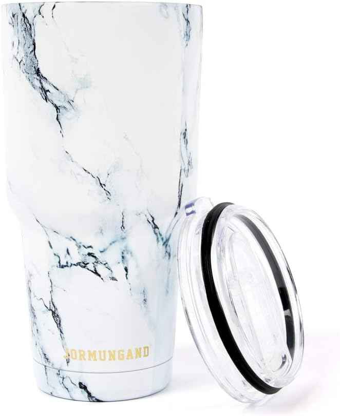 Jormungand 30 oz Tumbler Stainless Steel Vacuum Insulated Travel Mug with Leak Proof Lid Double Wall Coffee Cup Water Bottle for Cold Beverages 30oz Tumbler Marble White