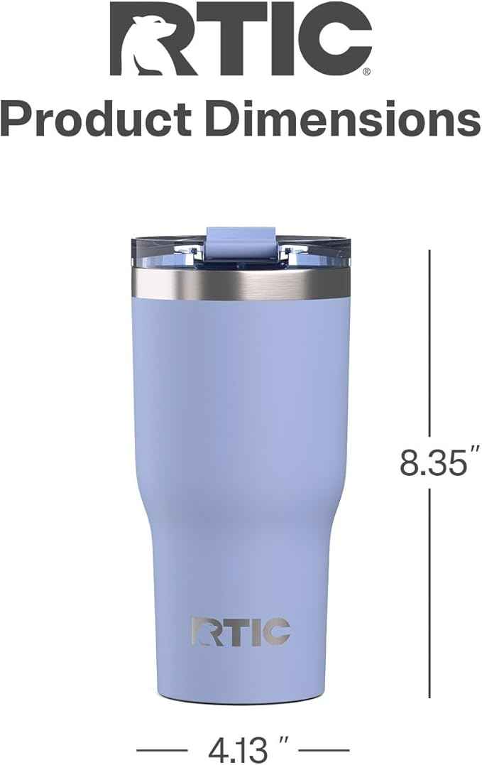 RTIC 30oz Essential Tumbler with Lid, Ceramic Lined, Insulated, Stainless Steel, Metal, Double Wall Vacuum-Insulation, Travel Cup for Iced Coffee, Tea, Hot and Cold Drink, Periwinkle