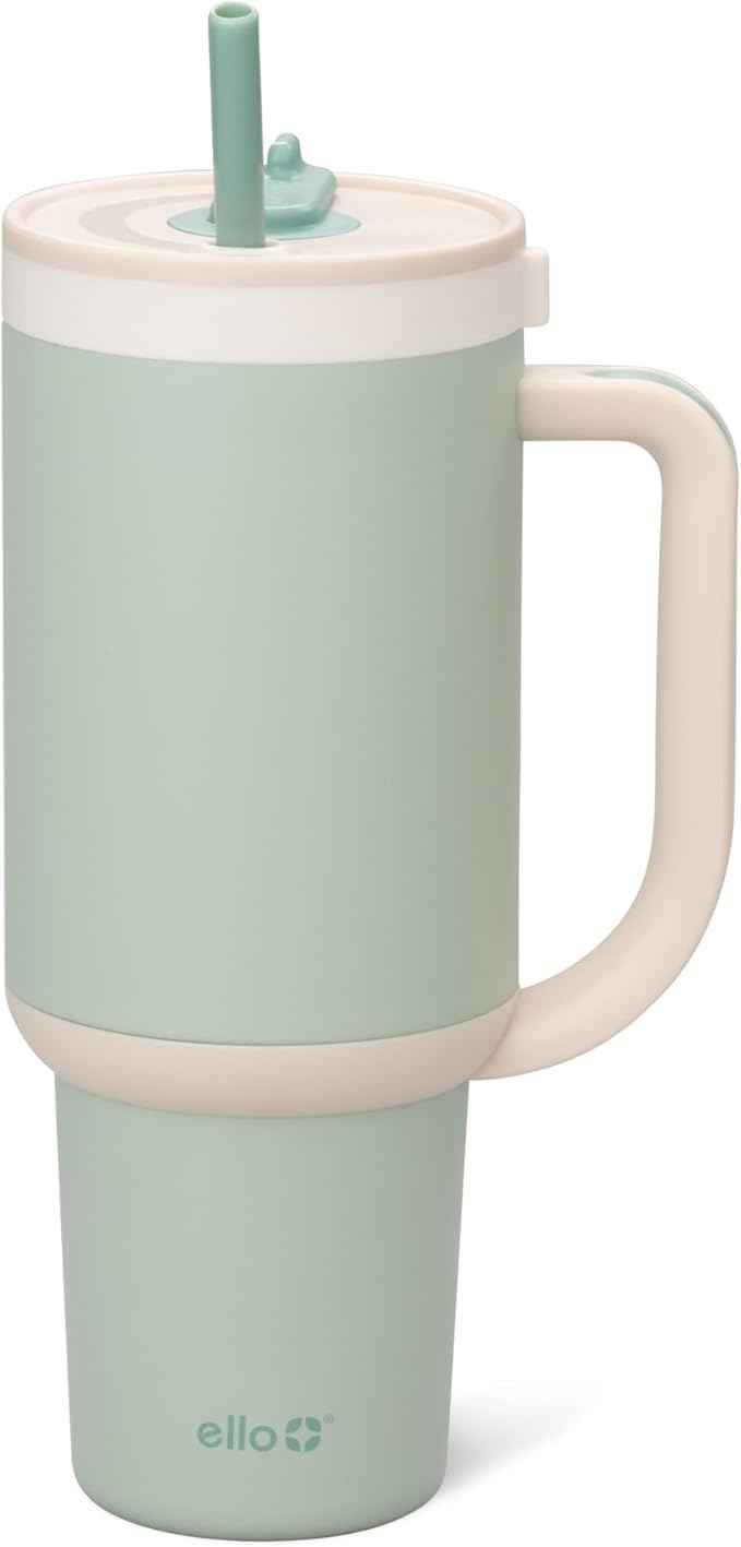 Ello Oasis 40 oz Tumbler with Handle & Retracting Straw | Reusable Insulated Stainless Steel Cup 100% Leakproof, Gifts for Teens Women Men | Keeps cold for 20 Hours, Cup Holder Friendly, Pistachio