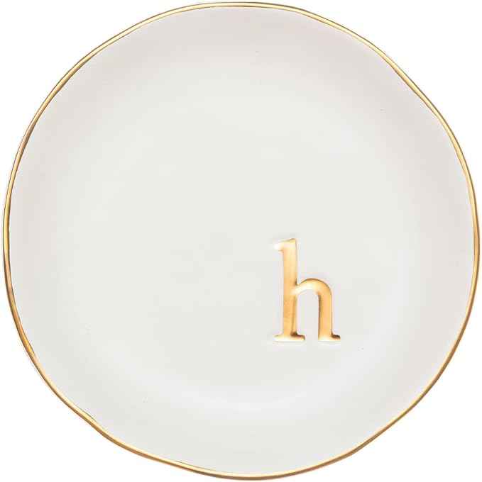 COLLECTIVE HOME - Ceramic Jewelry Tray, Decorative Trinket Dish for Rings Earrings Necklaces Bracelet Watch Keys, Birthday Mother's Day Christmas Gift for Women, 4.75", White Surface (H)