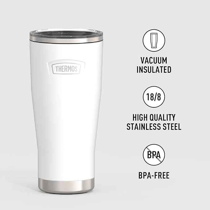 THERMOS ICON SERIES, Stainless Steel Cold Tumbler with Slide Lock, 24 Ounce, Snow