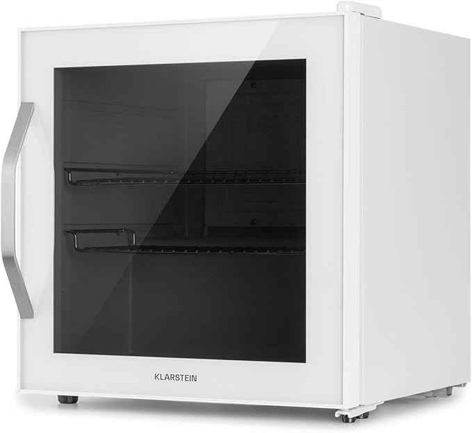 Klarstein Mini Fridge with Glass Door for Room, Beverage Refrigerator Small with Adjustable Shelves, 47 Litres, Indoor / Outdoor Refrigerator Silent