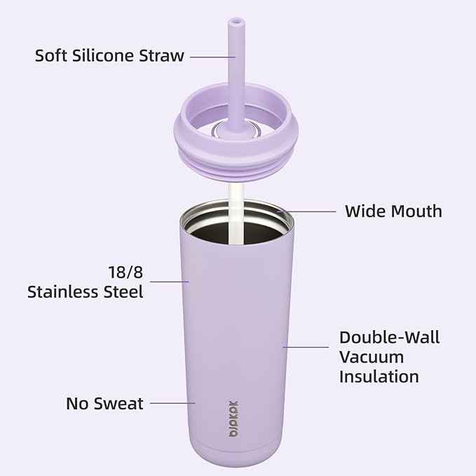 BJPKPK Insulated Tumbler with Lid and Straw,20 oz Stainless Steel Travel Coffee Mug,Spill Proof Thermal Cup,Keep Drinks Cold and Hot,Lavender