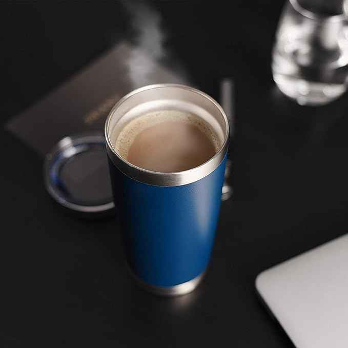 DOMICARE 20oz Stainless Steel Tumbler Bulk with Lid, Double Wall Vacuum Insulated Travel Mug, Powder Coated Coffee Cup, Dark Blue, 12 Pack