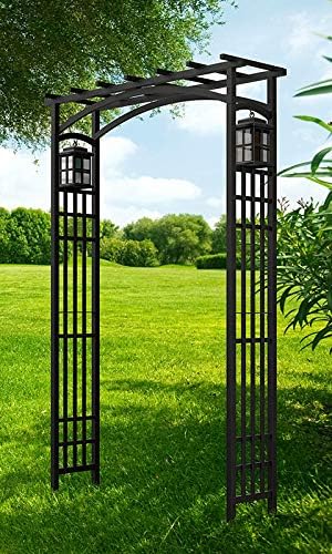 Panacea 84303 Mission Garden Arbor with Lanterns, Black, 79.5" H