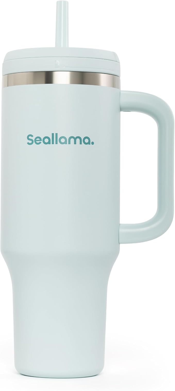 Seallama. Tumbler with Handle and Straw 40 oz | Cup Holder Compatible for Travel | Insulated Stainless Steel Cup | BPA-Free | (Ocean Gelato)