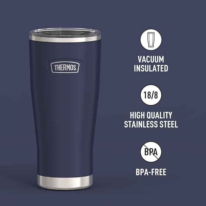 THERMOS ICON SERIES, Stainless Steel Tumbler with Slide Lock, 24 Ounce, Mystic Navy