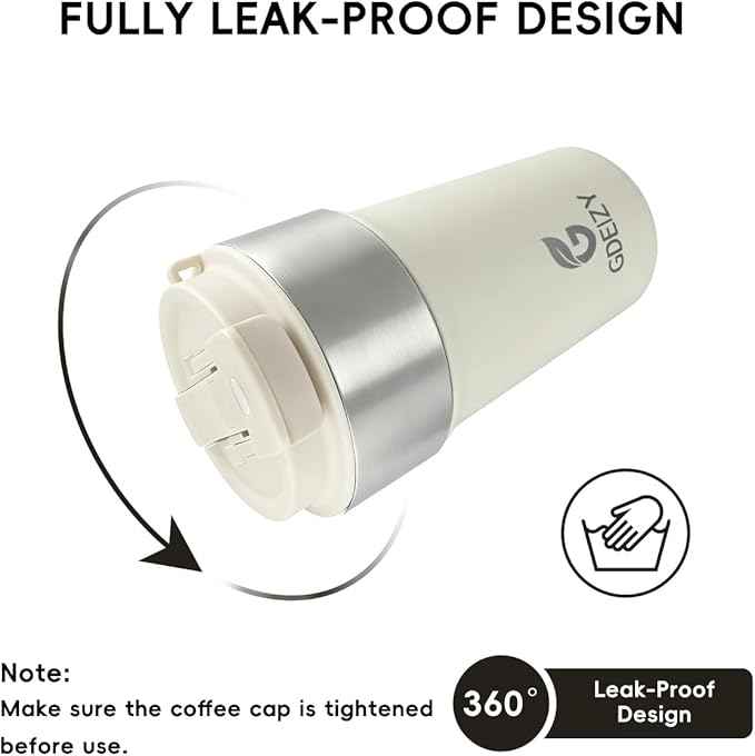 Insulated Coffee Mug, 17oz Stainless Steel Travel Mug with Flip-Top Straw Lid, Leak Proof Vacuum Insulated Tumbler, Reusable Coffee Cup for Hot & Cold Drinks, Milky White
