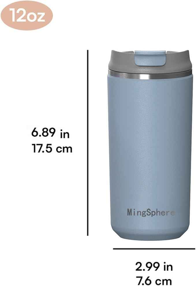 Travel Coffee Mug with Lid, 12 oz Insulated Tumbler, Leak Proof Stainless Steel Cup, for Hot Coffee, Iced Tea & Water, BPA Free, Car Cups Holder Friendly, Blue