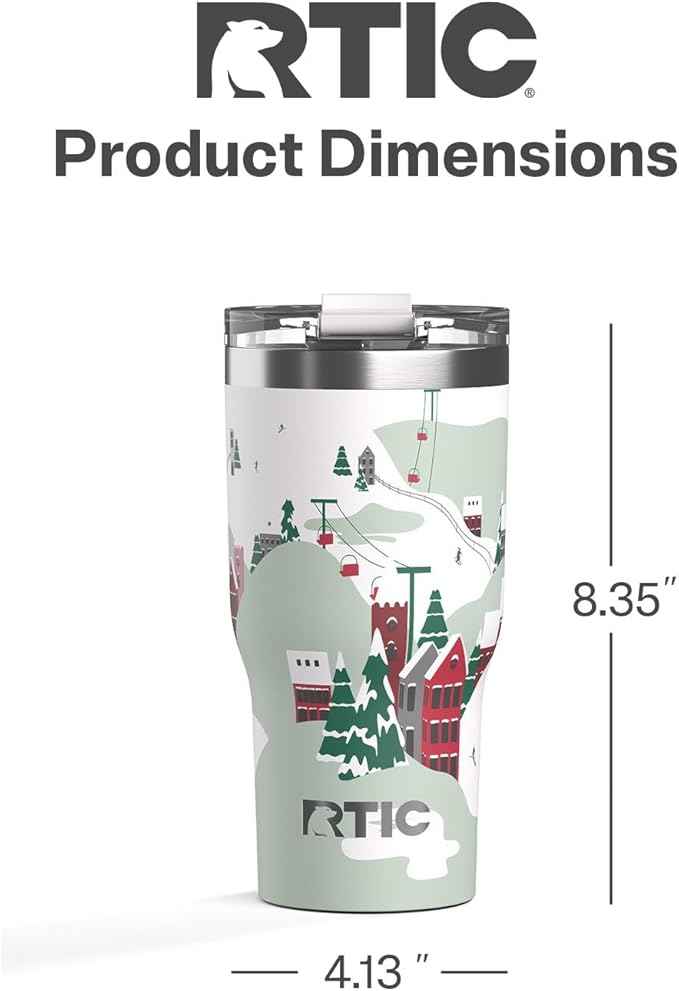 RTIC 30oz Essential Tumbler with Lid, Ceramic Lined, Insulated, Stainless Steel, Metal, Double Wall Vacuum-Insulation, Travel Cup for Iced Coffee, Tea, Hot and Cold Drink, Apres Ski