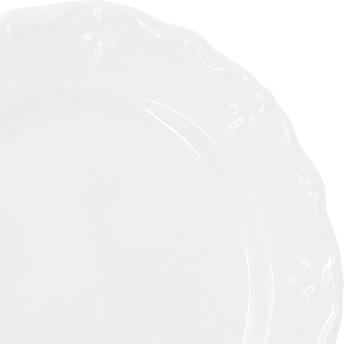 Elama Henryi 6 Piece Embossed Rim Detail Porcelain White 8.75 Inch Salad Plate Set, Tableware Set, Serveware (6 Pc Salad Plate)