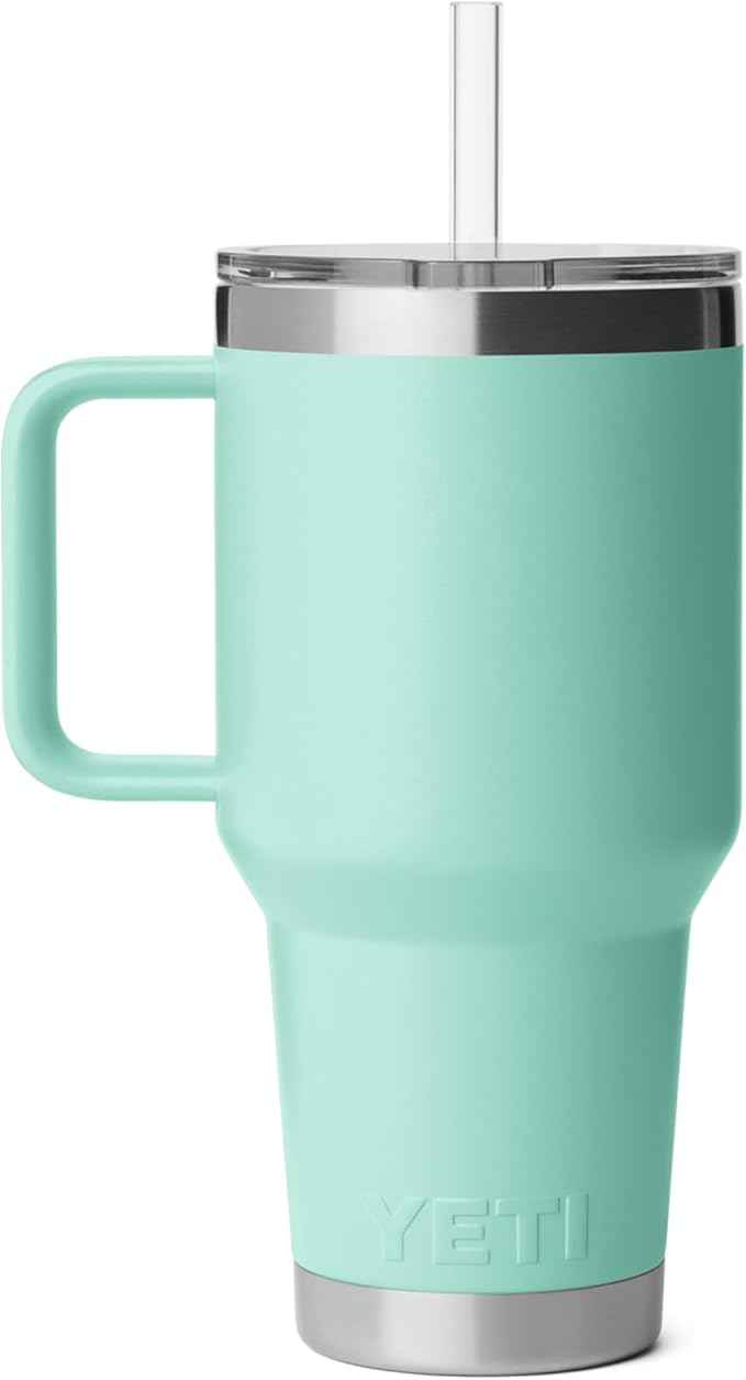 YETI Rambler 35 oz Straw Mug 2.0 - Double-Wall Vacuum Insulation for Cold Beverages – Dishwasher Safe – Cupholder Compatible – Reusable Straw – Comfortable Grip Handle – Travel Mug - Seafoam
