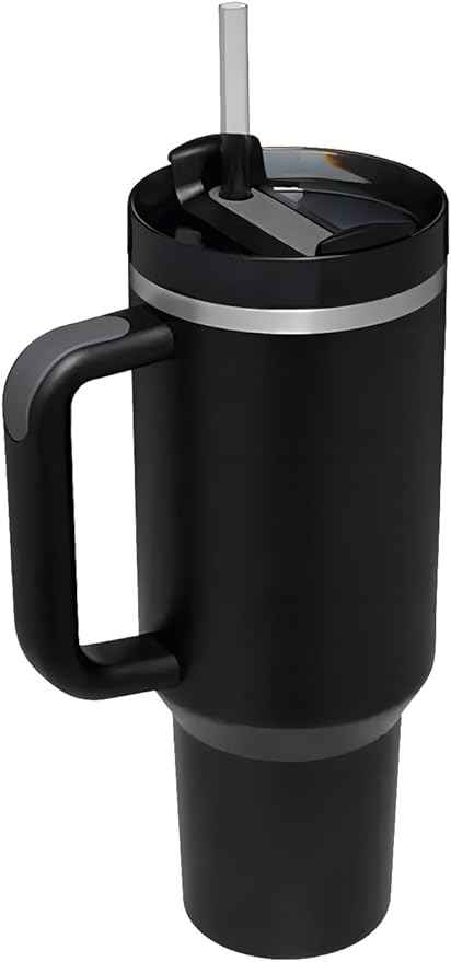 Tumbler with Handle & Straw 40 oz | Twist On 3-Way Lid | Cupholder Compatible for Travel | Insulated Stainless Steel Cup | BPA-Free |Tumbler with Lid and Straw for Water, Iced Tea or Coffee| black