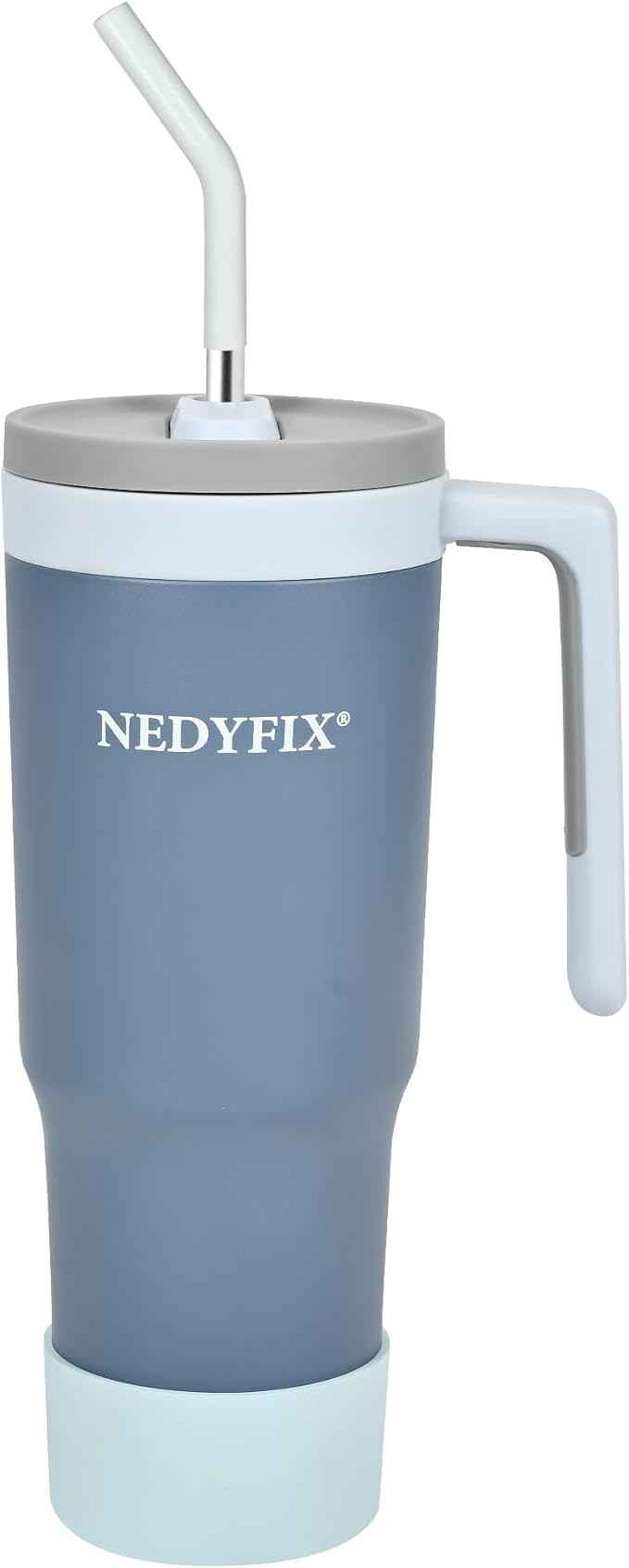 40 oz Tumbler with Handle and Straw Stainless Steel Water Bottle Car Cup Holder Friendly Travel Mug Cup-Dark Blue