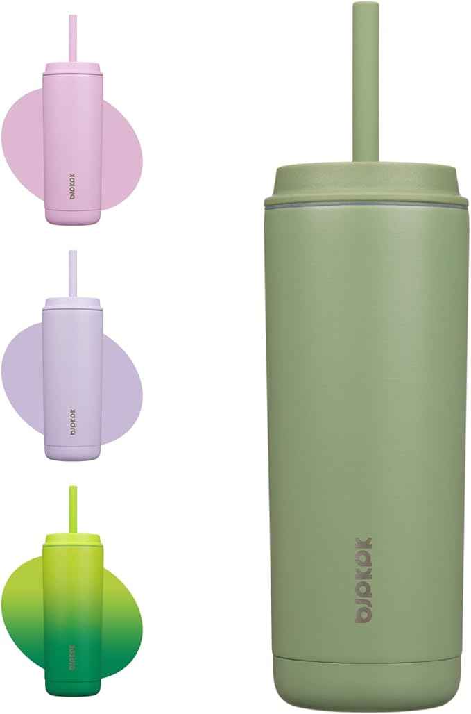 BJPKPK Insulated Tumbler with Lid and Straw,20 oz Stainless Steel Travel Coffee Mug,Spill Proof Thermal Cup,Keep Drinks Cold and Hot,Sage Green