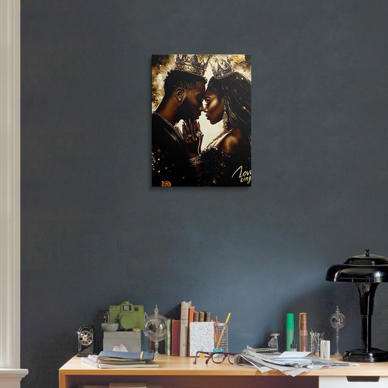 African American King Queen Canvas Wall Art Black Couple Crown Wall Decor Prints Posters Portrait Painting Framed Artwork For The Bedroom Living Room Home Decor Wedding Gifts For Couples 12x16 Inches