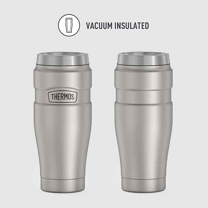 THERMOS Stainless King Travel Tumbler, 16 Ounce, Vacuum-Insulated | Matte Steel | Pack of 4