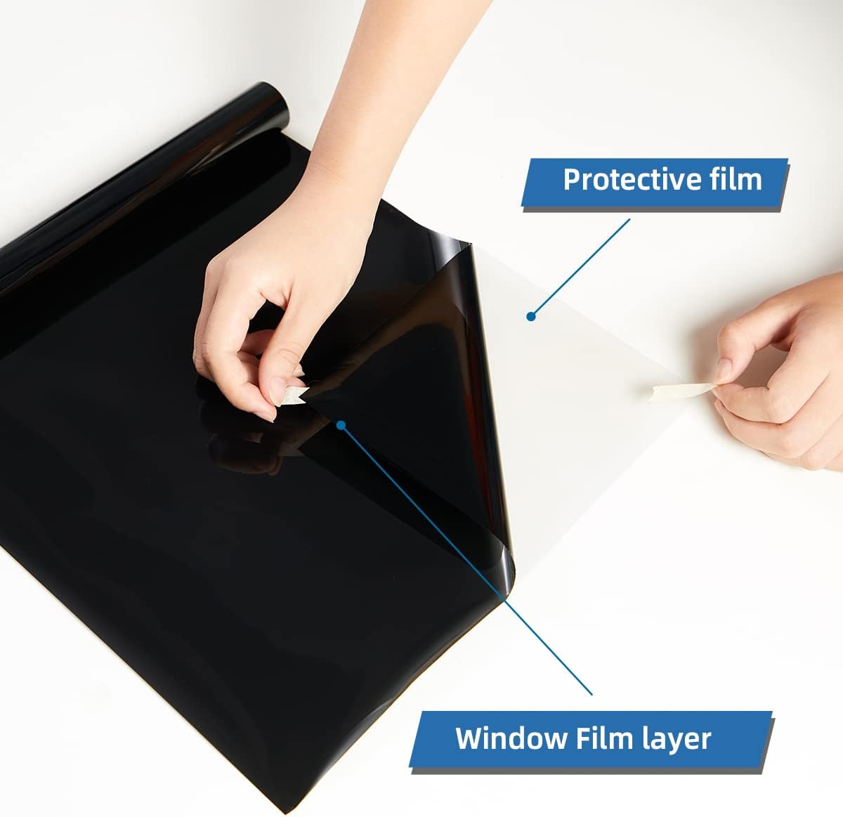 One Way Window Privacy Film with Tools, Heat Control Window Tint for Home, Explosion-Proof Premium PET Material Sun Blocking Anti UV Reflective Window Film, Cosmic Black,23.6 Inch x 6.5 Feet