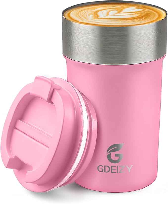17oz Double Wall Stainless Steel Vacuum Insulated Travel Mug, Spill-Proof & Leak-Proof Coffee Mug, BPA-Free Reusable Coffee Cup for Hot & Cold Drinks, Black (Pink)