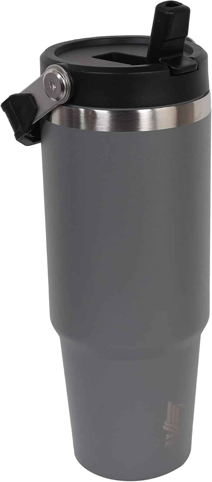 30oz Stainless Steel Insulated Water Tumbler with Handle | Secure Twist Lid & Flip Straw | Leak-Proof, BPA-Free IceFlow Inspired Design (olive gray)