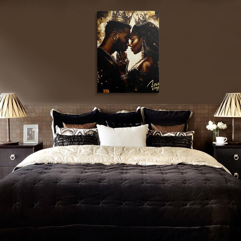 African American King Queen Canvas Wall Art Black Couple Crown Wall Decor Prints Posters Portrait Painting Framed Artwork For The Bedroom Living Room Home Decor Wedding Gifts For Couples 12x16 Inches