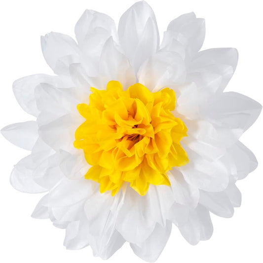 MISU Daisy Flower Party Decorations White Tissue Pom Poms for Classroom Baby Shower Wedding Birthday Party Backdrop Home Decoration, 10 Inch, Pack of 18