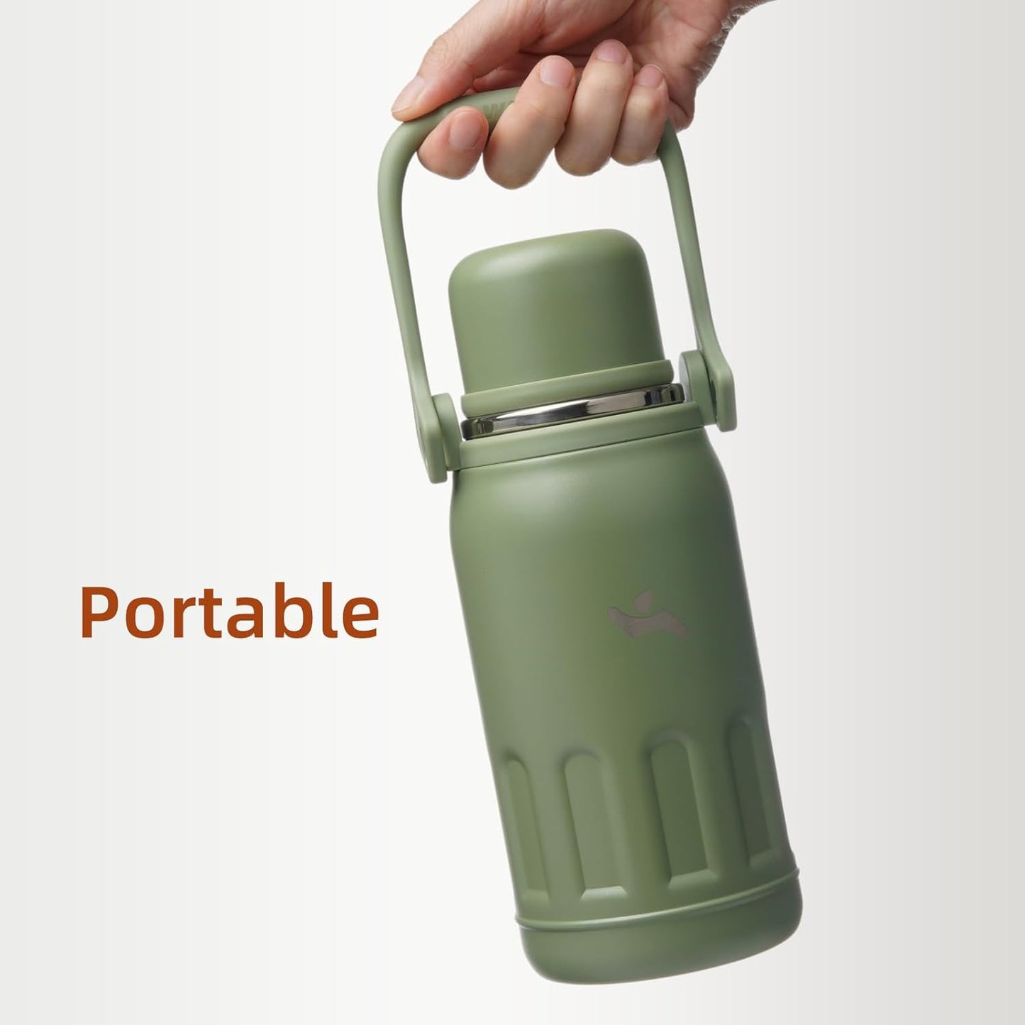 Insulated Water Bottle with Handle and Strap,Vacuum Travel Tumbler with Cup Lid,Thermo Coffee Cup for Hot Cold Drinks 40 OZ,Army Green