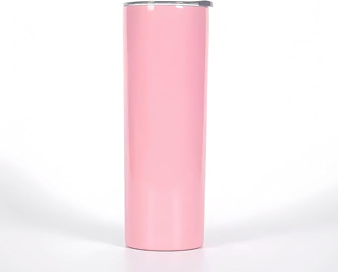 Double Wall 18/8 Stainless Steel Vacuum slim skinny tumbler with straw and lid, insulated travel mug keeping beverage cold and warm (pink, 20oz)