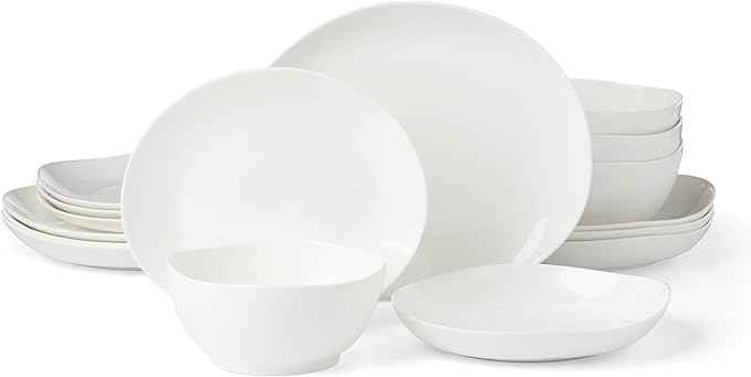 Lenox Dinnerware Set, Studio 1414 Curve 16-Piece Set, Service For 4, Bone China Material, Dishwasher & Microwave Safe, Home And Kitchen, Kitchen And Dining, Plates And Bowls Sets (White, 16 Pieces)