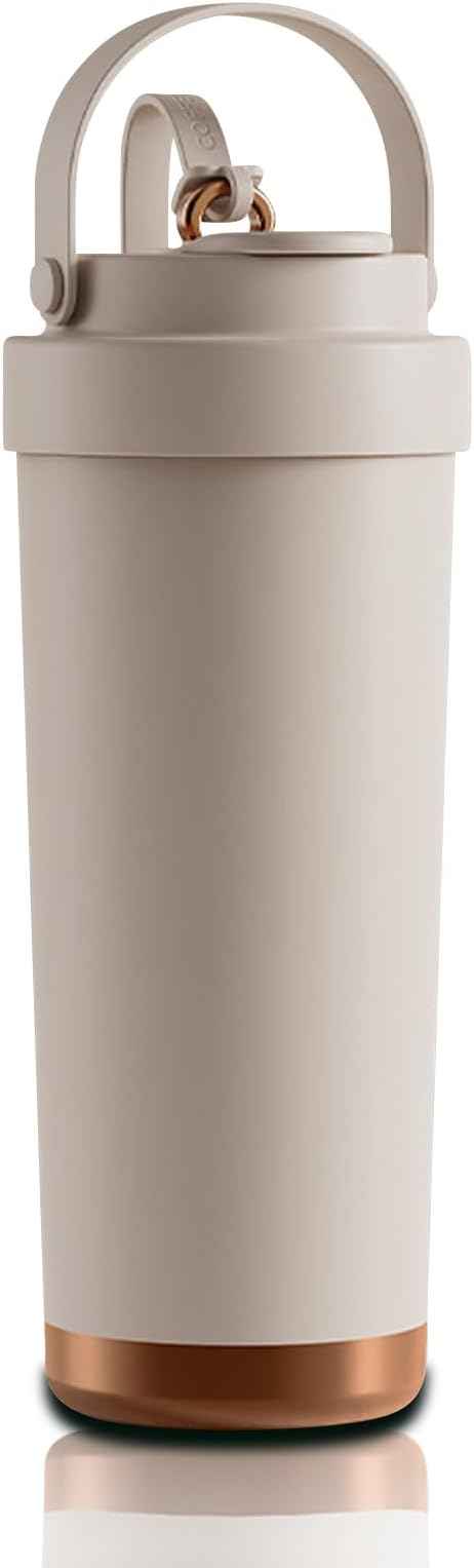 26oz Ceramic Coated Water Bottle, 3-Way Drinking (Straw/Sip/Wide Mouth), 6H Hot & Cold Insulated Water Bottle Leakproof Travel Cup with Handle - Off White