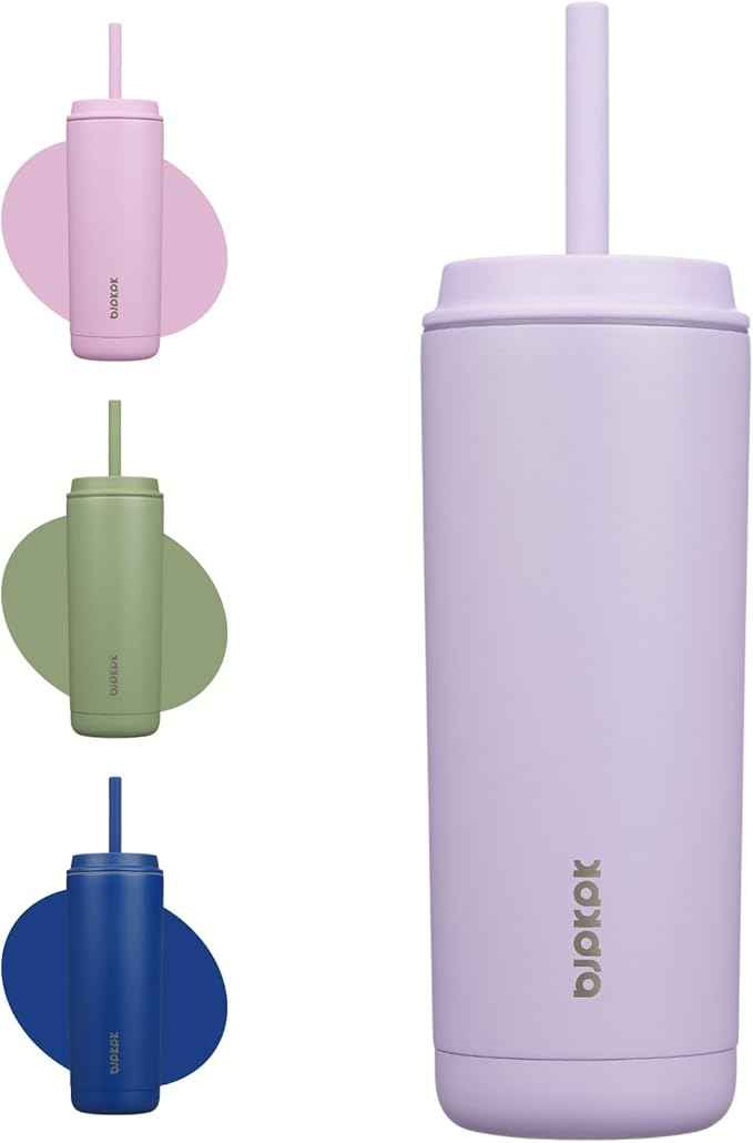 BJPKPK Insulated Tumbler with Lid and Straw,20 oz Stainless Steel Travel Coffee Mug,Spill Proof Thermal Cup,Keep Drinks Cold and Hot,Lavender