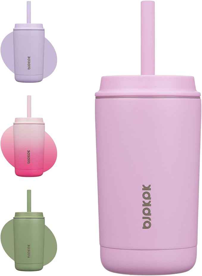 BJPKPK Insulated Tumbler with Lid and Straw,12 oz Stainless Steel Travel Coffee Mug,Spill Proof Thermal Cup,Keep Drinks Cold and Hot,Light Pink