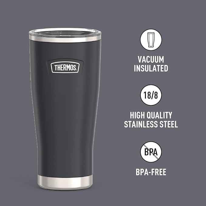 THERMOS ICON SERIES Stainless Steel Cold Tumbler with Slide Lock, 24 Ounce, Granite