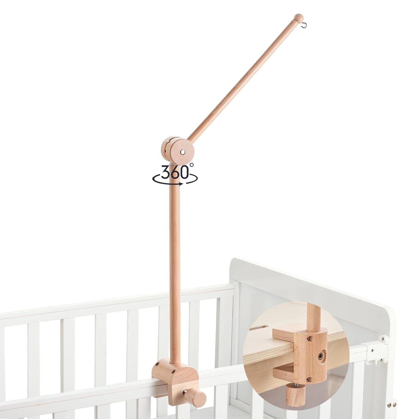 HI BABY MONMENT Crib Mobile Arm - Rotating Baby Mobile Hanger, Natural Beech Wood, Mobile Stand for Crib Nursery Decor, Perfect for Baby Girl or Boys