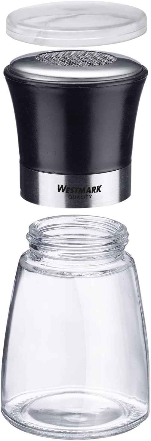 Westmark Icing Sugar Shaker, with Lid, Capacity: 190 ml, Glass/Stainless Steel/Plastic, Blacky, Transparent/Black/Silver, 69512260