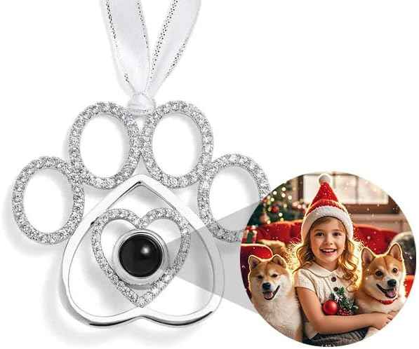 Personalized Ornament with Picture Inside for Christmas Tree Custom Photo Ornament Hanging Paw Projection Pendant 2024 New Home Decor for Xmas Party Memorial Gifts for Family Couples Pet Lover