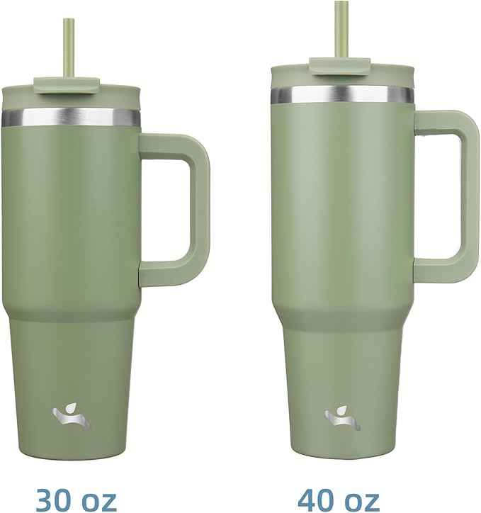 Konokyo 40 oz Tumbler with Handle and 2 Straws,2 in 1 Lid Insulated Water Bottle Stainless Steel Travel Coffee Mug,Army Green