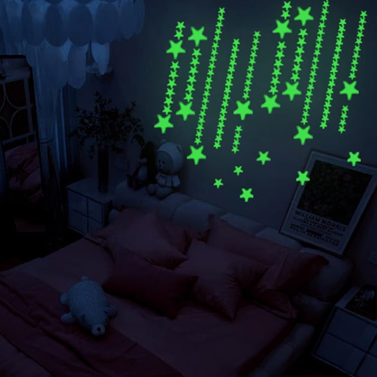 Glow in The Dark Star Stickers Glow Stars for Kids Room, Glow in The Dark Stars for Ceiling and Wall, Bright Luminous Wall Stickers for Bedroom, Party Decoration, Green
