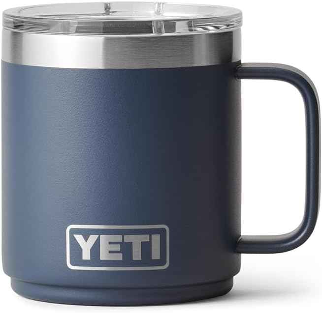 YETI Rambler 10 oz Ceramic Lined Stackable Mug, Vacuum Insulated, Stainless Steel with MagSlider Lid, Navy