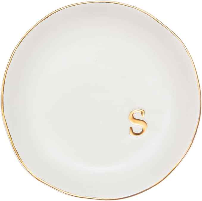 COLLECTIVE HOME - Ceramic Jewelry Tray, Decorative Trinket Dish for Rings Earrings Necklaces Bracelet Watch Keys, Birthday Mother's Day Christmas Gift for Women, 4.75", White Surface (S)