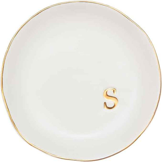 COLLECTIVE HOME - Ceramic Jewelry Tray, Decorative Trinket Dish for Rings Earrings Necklaces Bracelet Watch Keys, Birthday Mother's Day Christmas Gift for Women, 4.75", White Surface (S)