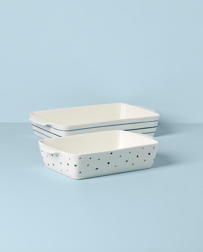 Lenox Blue Bay Rectangular Baker Set, 2-Piece Porcelain Baking Dishes, Oven to Table Serveware